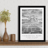 Comerica Park Detroit Tigers Baseball Lovers Black And White Art Framed Canvas Prints Wall Art Home Decor, Floating Frame
