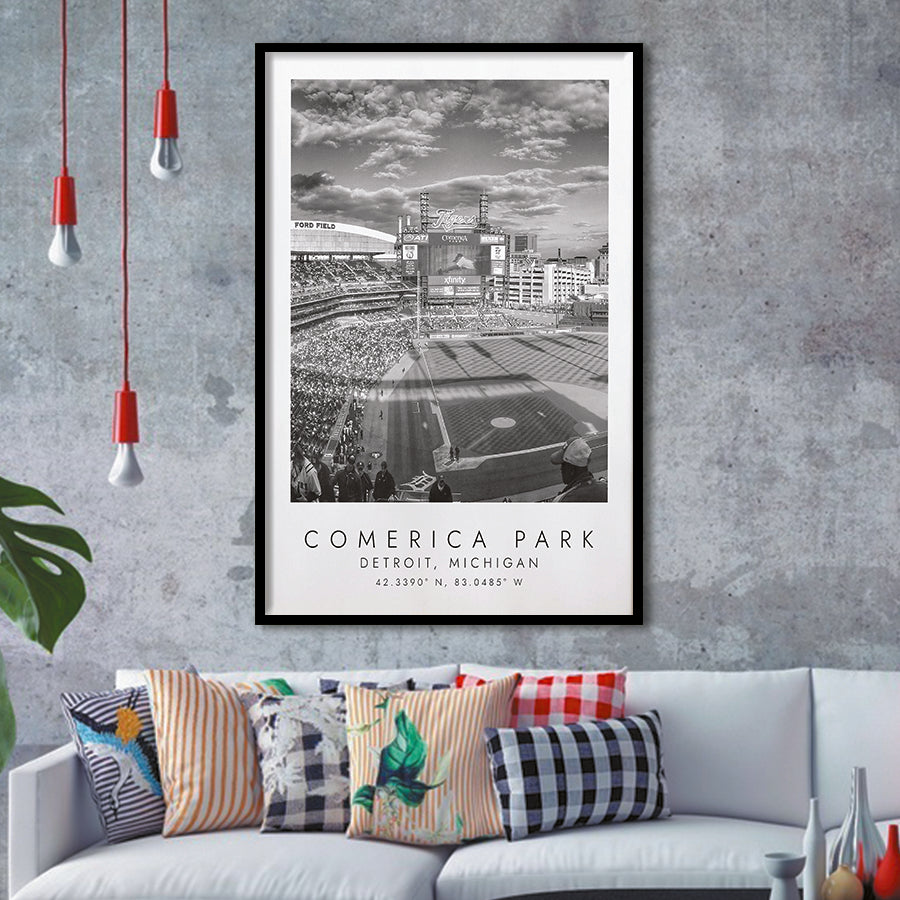 Comerica Park Detroit Tigers Baseball Lovers Black And White Art Framed Art Prints Wall Art Decor, Framed Picture
