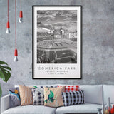 Comerica Park Detroit Tigers Baseball Lovers Black And White Art Framed Art Prints Wall Art Decor, Framed Picture