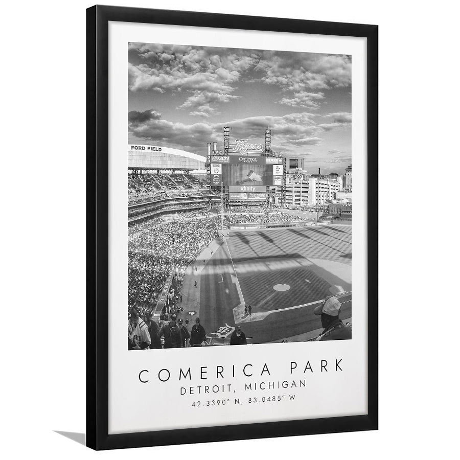 Comerica Park Detroit Tigers Baseball Lovers Black And White Art Framed Art Prints Wall Art Decor, Framed Picture