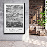 Comerica Park Detroit Tigers Baseball Lovers Black And White Art Framed Canvas Prints Wall Art Home Decor, Floating Frame