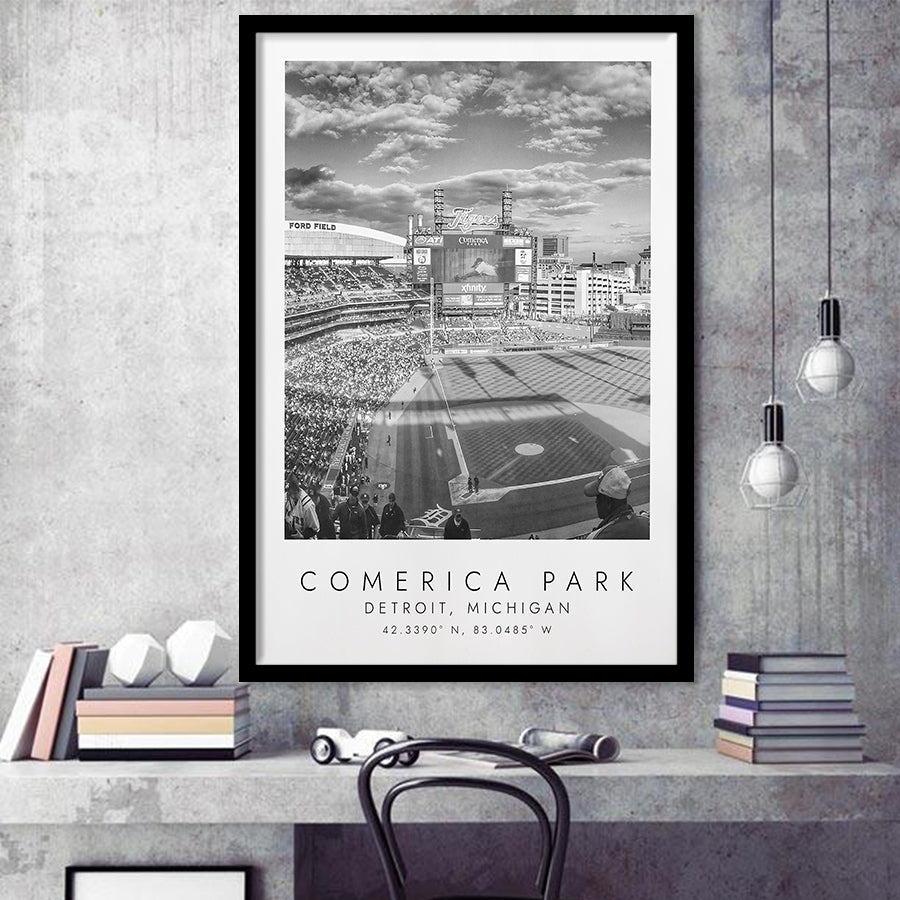Comerica Park Detroit Tigers Baseball Lovers Black And White Art Framed Art Prints Wall Art Decor, Framed Picture