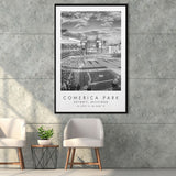 Comerica Park Detroit Tigers Baseball Lovers Black And White Art Framed Canvas Prints Wall Art Home Decor, Floating Frame