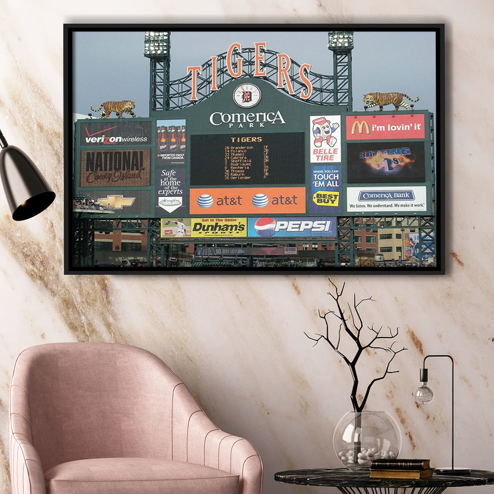 Comerica Park Wall Art Detroit Tigers Stadium Framed Canvas Prints Baseball,Sport Stadium Art Prints, Fan Gift