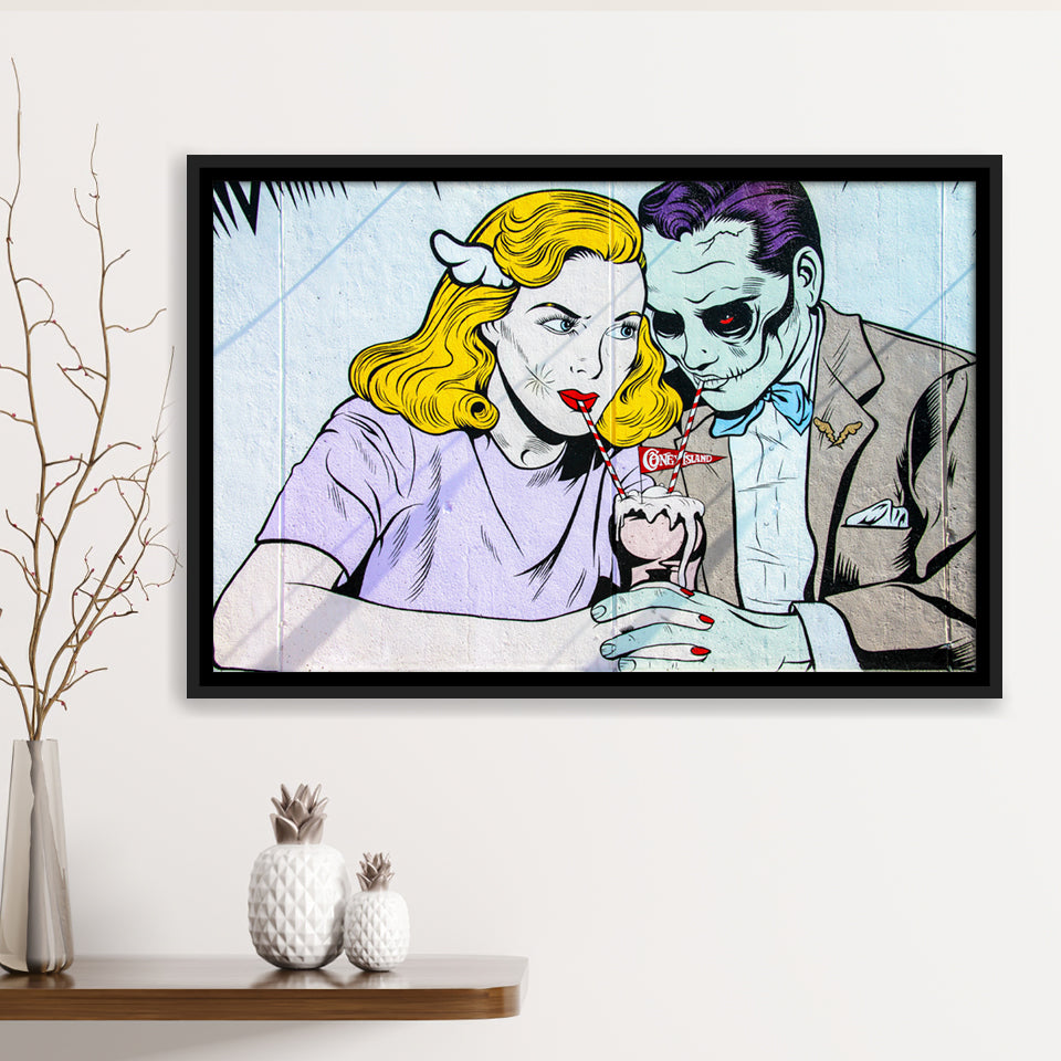 Coney Island Milkshake Pop Art Framed Canvas Prints Wall Art - Painting Prints, Wall Decor, Floating Frame