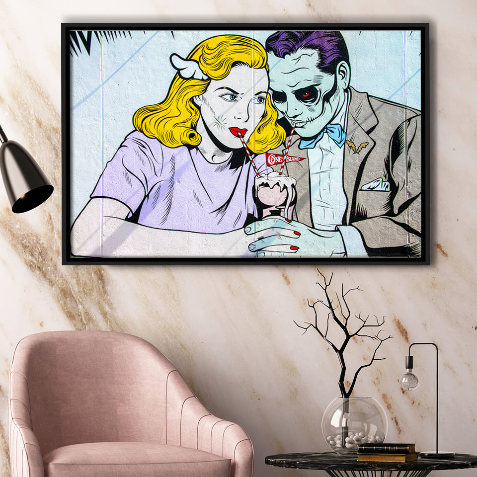 Coney Island Milkshake Pop Art Framed Canvas Prints Wall Art - Painting Prints, Wall Decor, Floating Frame