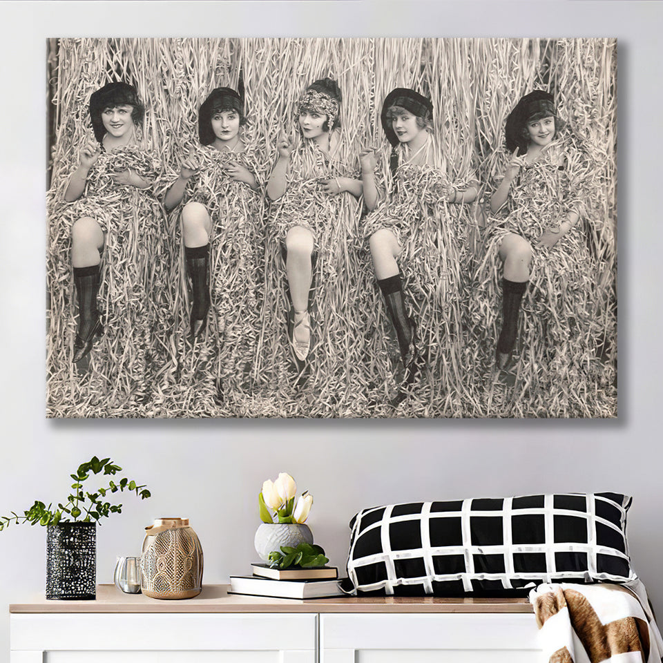 Confetti Girls Photo Black And White Print, Retro Hollywood Flapper Girls Canvas Prints Wall Art Home Decor
