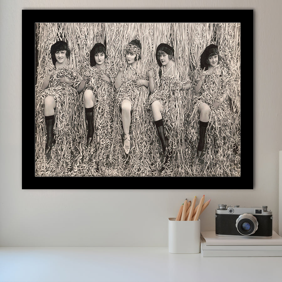 Confetti Girls Photo Black And White Print, Retro Hollywood Flapper Girls Framed Art Prints, Wall Art,Home Decor,Framed Picture
