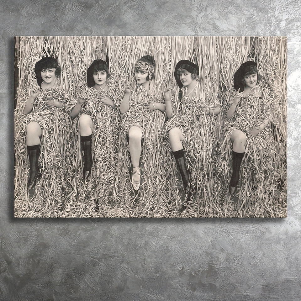 Confetti Girls Photo Black And White Print, Retro Hollywood Flapper Girls Canvas Prints Wall Art Home Decor