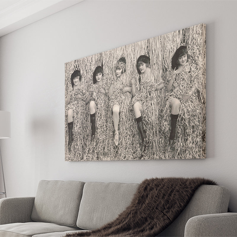 Confetti Girls Photo Black And White Print, Retro Hollywood Flapper Girls Canvas Prints Wall Art Home Decor