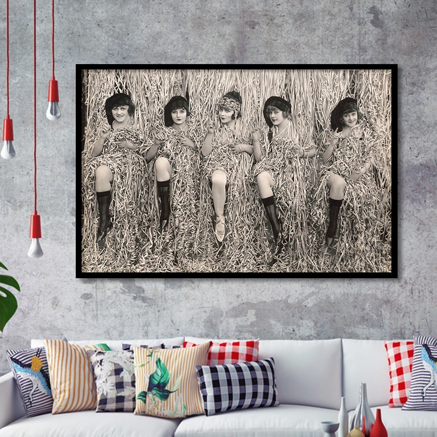 Confetti Girls Photo Black And White Print, Retro Hollywood Flapper Girls Framed Art Prints, Wall Art,Home Decor,Framed Picture