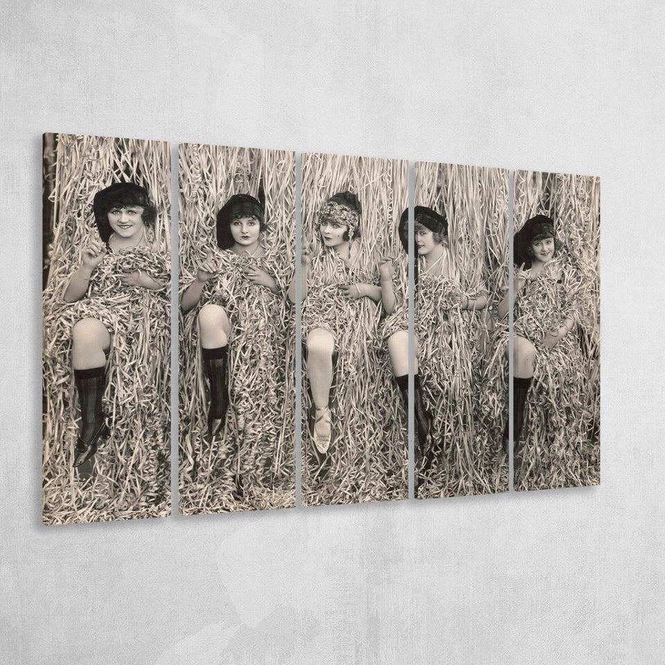 Confetti Girls Photo Black And White Print, Retro Hollywood Flapper Girls Larger Canvas Art, 5 Piece Canvas Prints Wall Art Decor