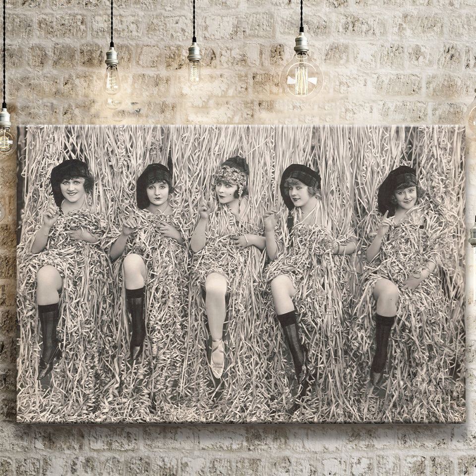 Confetti Girls Photo Black And White Print, Retro Hollywood Flapper Girls Canvas Prints Wall Art Home Decor