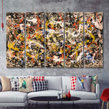 Convergence Abstract Jackson Pollock Style Abstract Expressionism 5 Piece Canvas Prints Wall Art - Painting Prints,Multi Panels