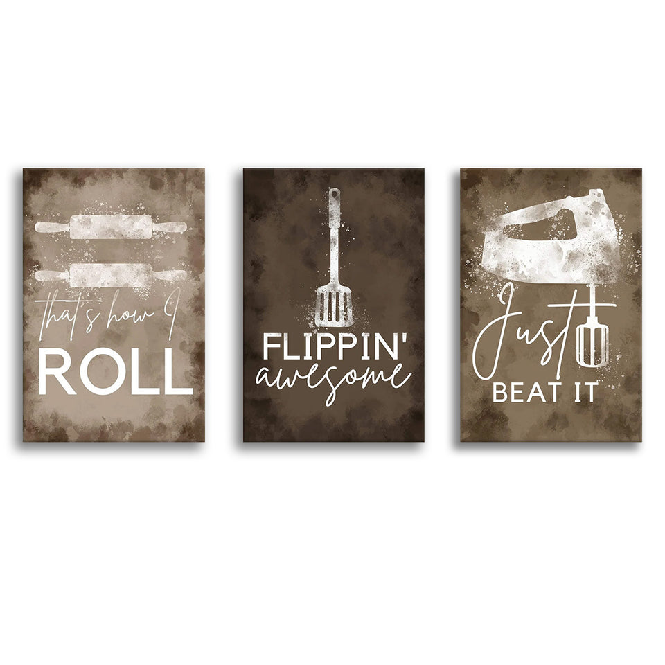 Cookin Vibes Home Kitchen Set of 3 Piece Canvas Prints Wall Art Decor