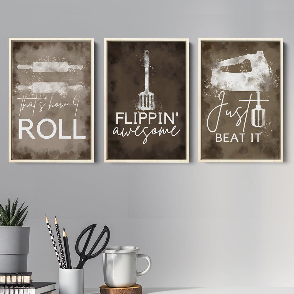 Cookin Vibes Home Kitchen Set of 3 Piece Framed Canvas Prints Wall Art Decor