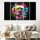 Cool Bulldog On Headphone Colorful Canvas 5 Piece B Prints Wall Art Decor - Painting Canvas, Multi Panels, Canvas Prints