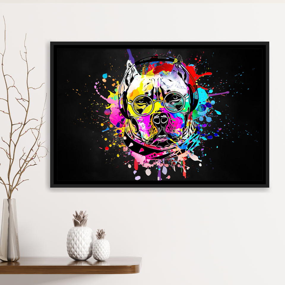 Cool Bulldog On Headphone Colorful Framed Canvas Prints Wall Art Decor - Painting Canvas, Floating Frame, Framed Picture