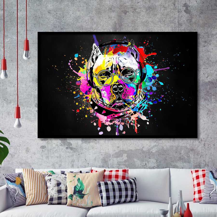 Cool Bulldog On Headphone Colorful Framed Art Print Wall Decor - Painting Art, Wall Art Decor, Framed Picture, Black Frame