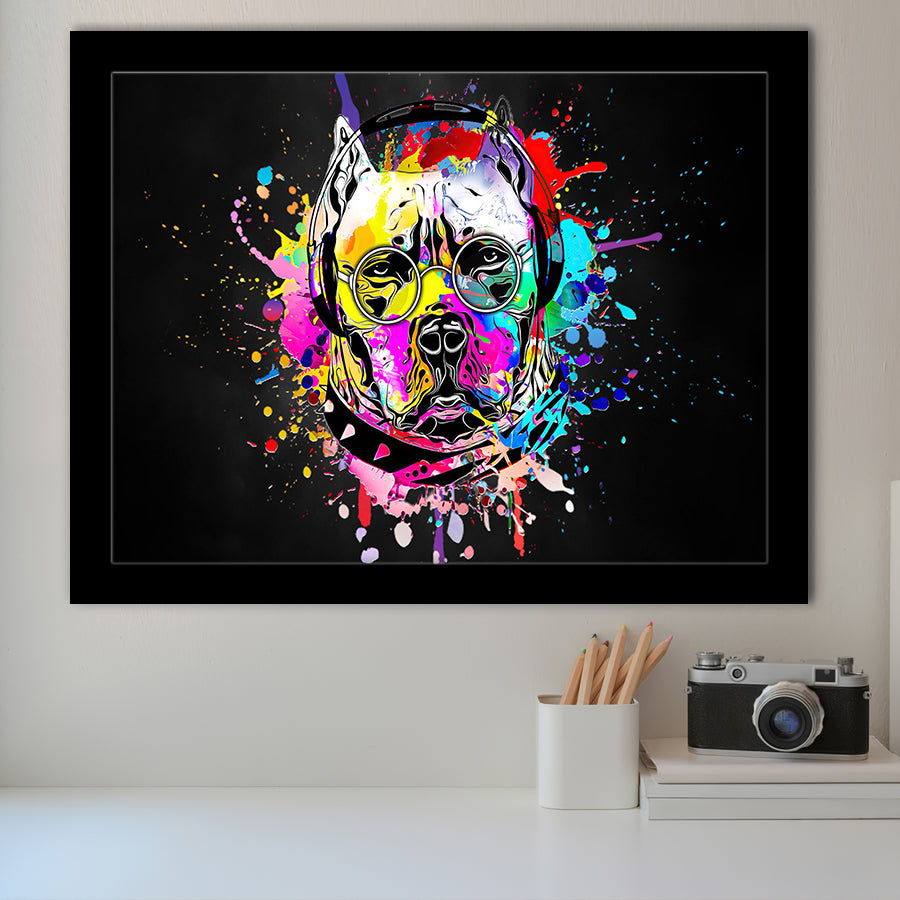 Cool Bulldog On Headphone Colorful Framed Art Print Wall Decor - Painting Art, Wall Art Decor, Framed Picture, Black Frame