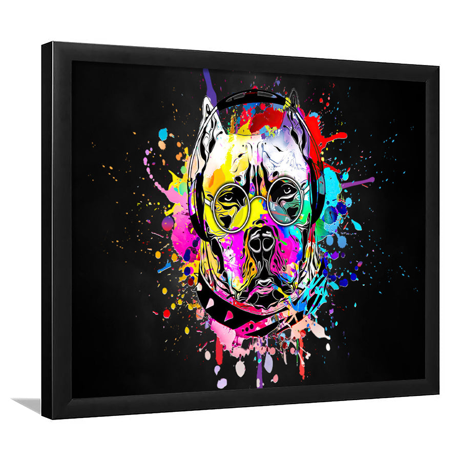 Cool Bulldog On Headphone Colorful Framed Art Print Wall Decor - Painting Art, Wall Art Decor, Framed Picture, Black Frame