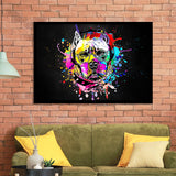 Cool Bulldog On Headphone Colorful Framed Art Print Wall Decor - Painting Art, Wall Art Decor, Framed Picture, Black Frame