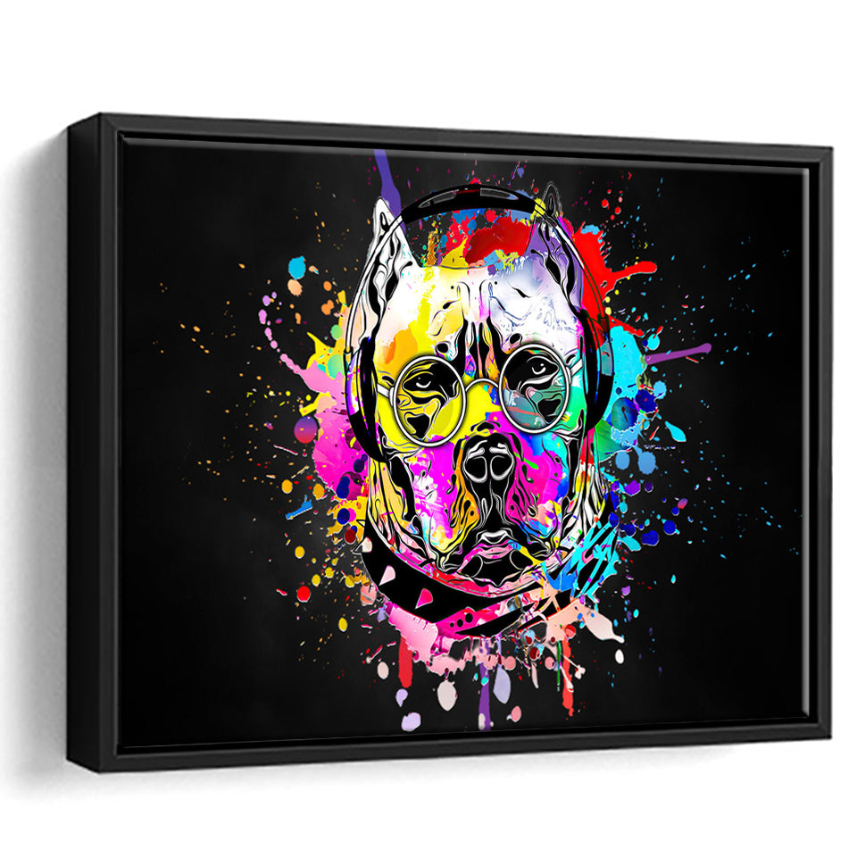 Cool Bulldog On Headphone Colorful Framed Canvas Prints Wall Art Decor - Painting Canvas, Floating Frame, Framed Picture
