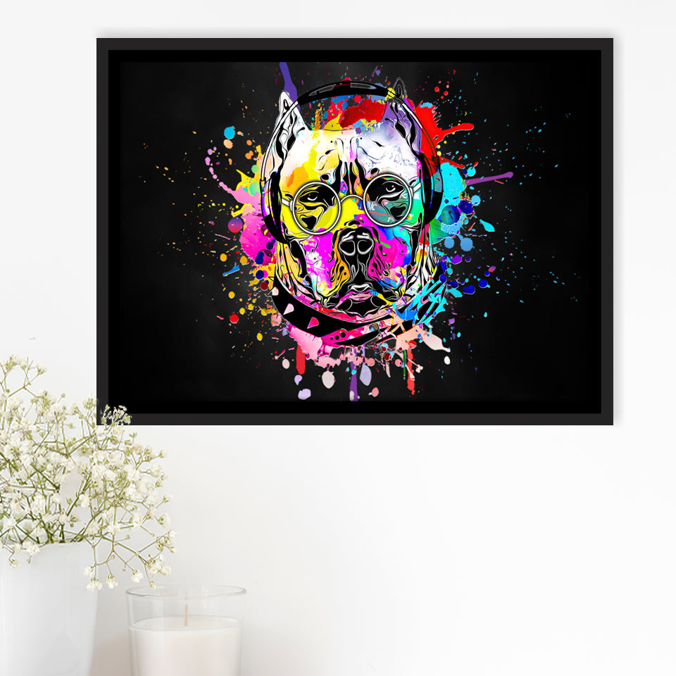 Cool Bulldog On Headphone Colorful Framed Canvas Prints Wall Art Decor - Painting Canvas, Floating Frame, Framed Picture