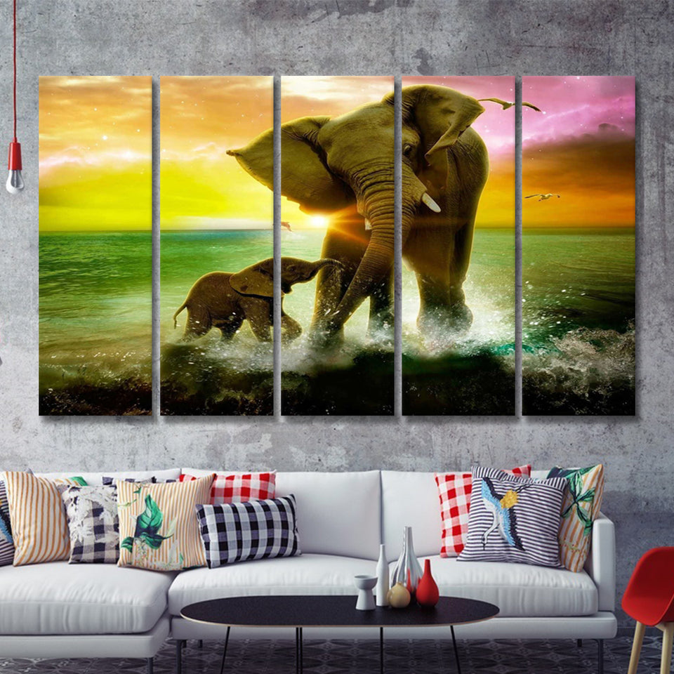 Cool Elephant 5 Pieces B Canvas Prints Wall Art - Painting Canvas, Multi Panels,5 Panel, Wall Decor