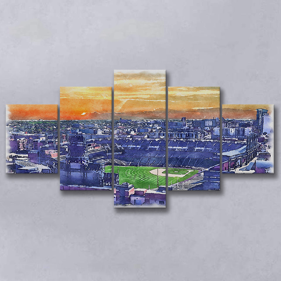 Coors Field Rockies Watercolor, 5 Pieces, Multi Panel Canvas Prints Wall Art Decor