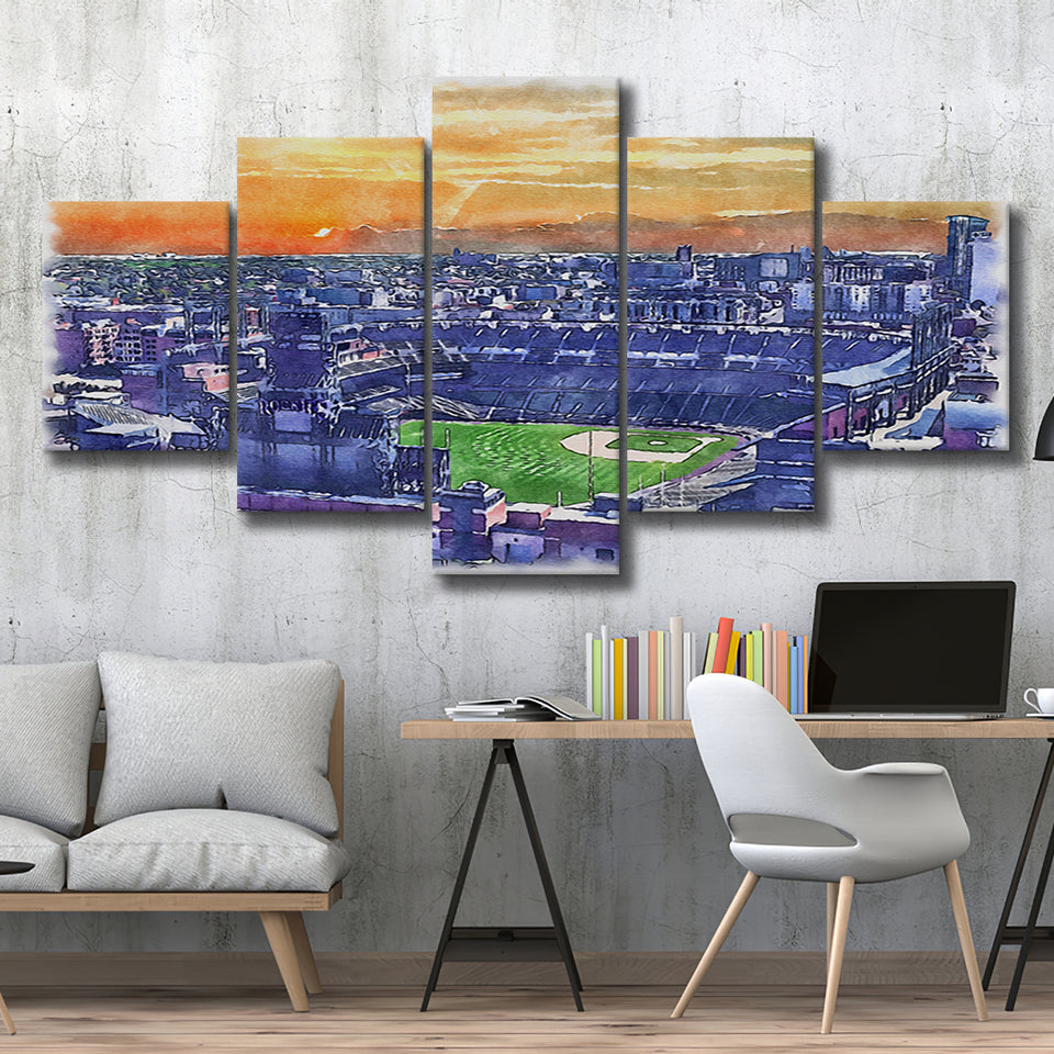Coors Field Rockies Watercolor, 5 Pieces, Multi Panel Canvas Prints Wall Art Decor