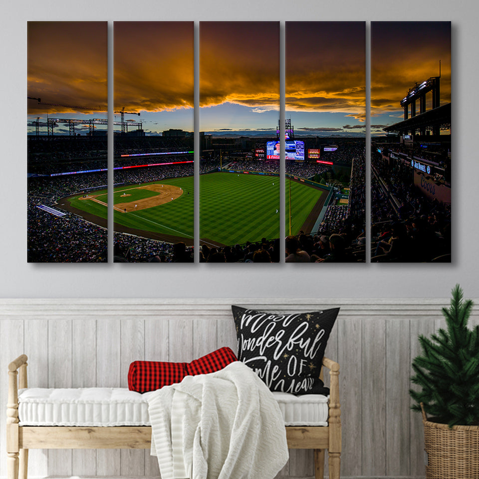 Coors Field Rockies on Cloudy Day, Stadium Canvas, Sport Art, Gift for him, Multi Panels B, Canvas Prints Wall Art Decor