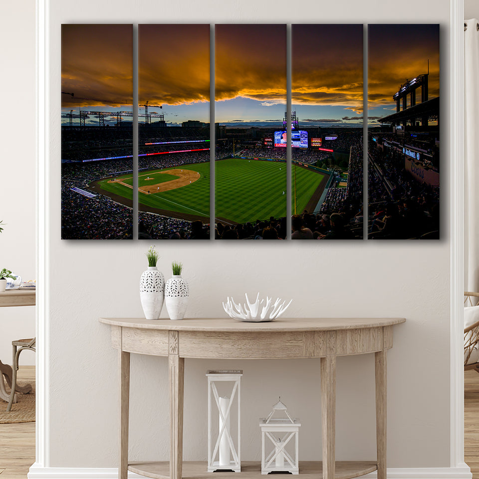 Coors Field Rockies on Cloudy Day, Stadium Canvas, Sport Art, Gift for him, Multi Panels B, Canvas Prints Wall Art Decor