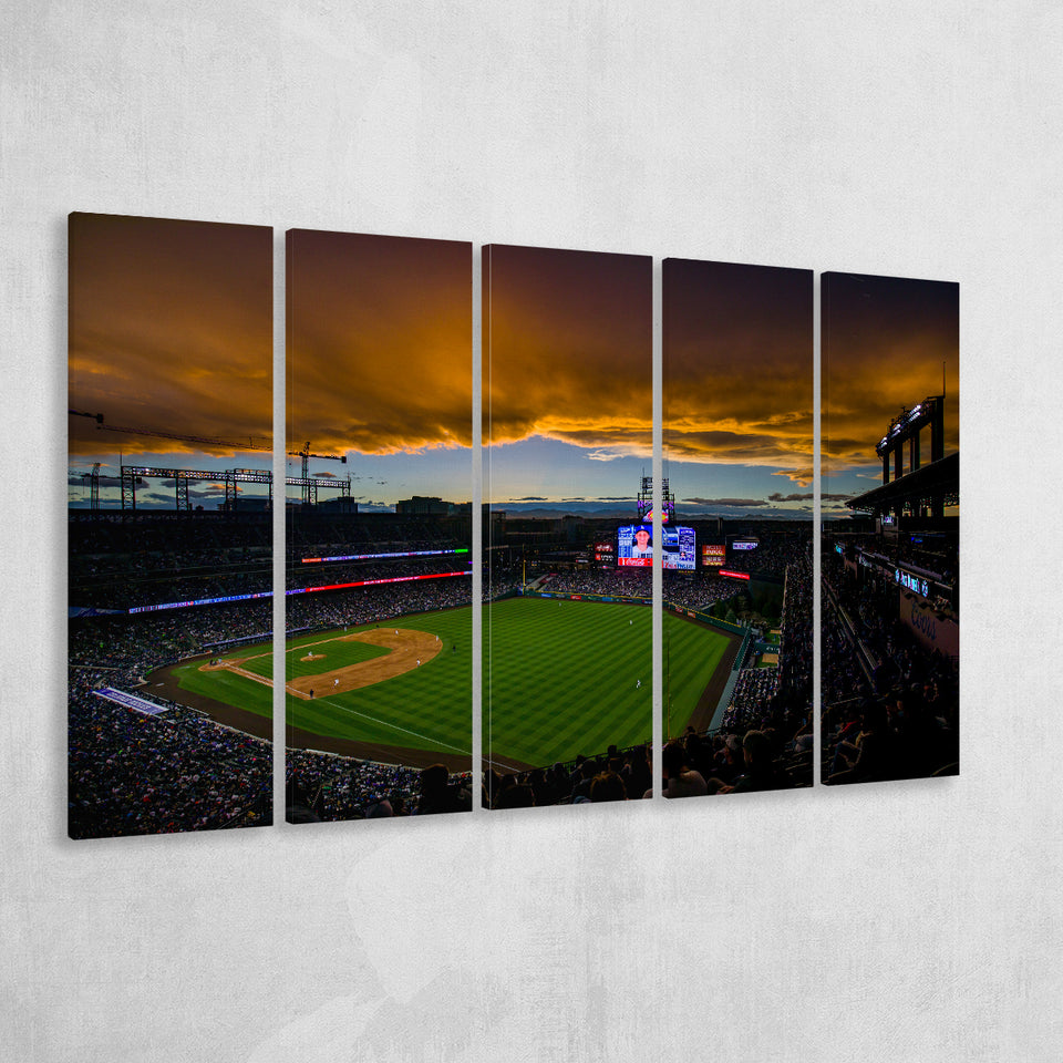 Coors Field Rockies on Cloudy Day, Stadium Canvas, Sport Art, Gift for him, Multi Panels B, Canvas Prints Wall Art Decor