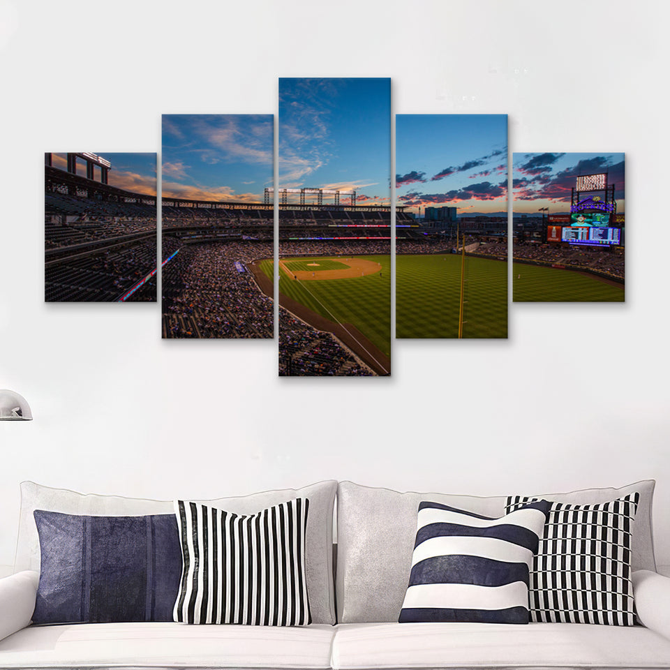 Coors Field Sunset Colorado Rockies Baseball Mlb Stadiums  5 Pieces Canvas Prints Wall Art - Painting Canvas, Multi Panel, Home Wall Decor
