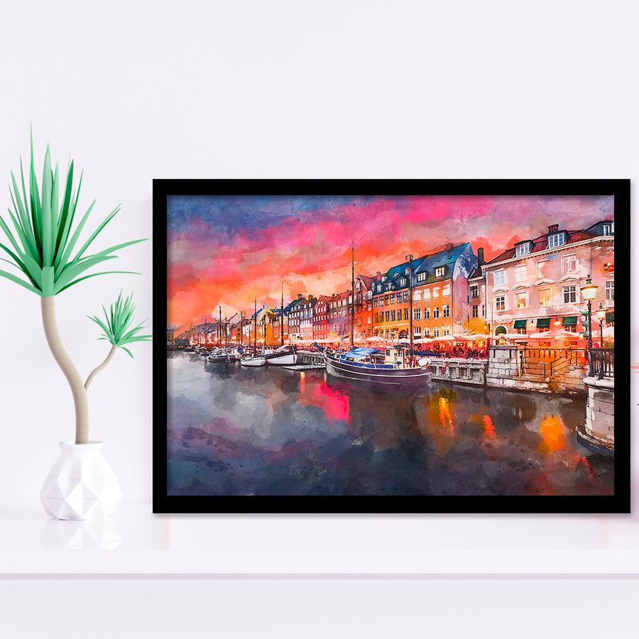 Copenhagen Denmark On Nyhavn Canal City Art Watercolor Framed Art Prints Wall Art Decor,Framed Picture