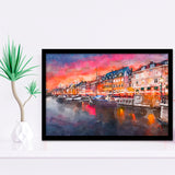 Copenhagen Denmark On Nyhavn Canal City Art Watercolor Framed Art Prints Wall Art Decor,Framed Picture
