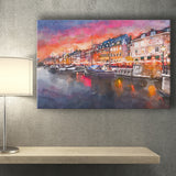 Copenhagen Denmark On Nyhavn Canal City Art Watercolor Canvas Prints Wall Art Home Decor, Large Canvas