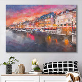 Copenhagen Denmark On Nyhavn Canal City Art Watercolor Canvas Prints Wall Art Home Decor, Large Canvas