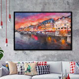 Copenhagen Denmark On Nyhavn Canal City Art Watercolor Framed Art Prints Wall Art Decor,Framed Picture