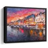 Copenhagen Denmark On Nyhavn Canal City Art Watercolor Framed Canvas Prints Wall Art Home Decor,Floating Frame