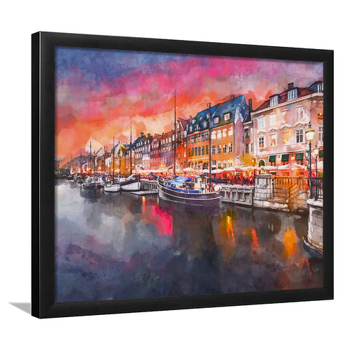 Copenhagen Denmark On Nyhavn Canal City Art Watercolor Framed Art Prints Wall Art Decor,Framed Picture