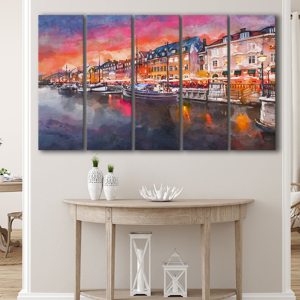 Copenhagen Denmark On Nyhavn Canal 5 Pieces Extra Large Canvas Prints Wall Art Home Decor