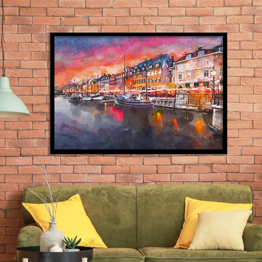 Copenhagen Denmark On Nyhavn Canal City Art Watercolor Framed Art Prints Wall Art Decor,Framed Picture
