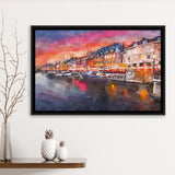 Copenhagen Denmark On Nyhavn Canal City Art Watercolor Framed Canvas Prints Wall Art Home Decor,Floating Frame