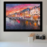 Copenhagen Denmark On Nyhavn Canal City Art Watercolor Framed Art Prints Wall Art Decor,Framed Picture