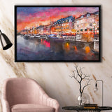 Copenhagen Denmark On Nyhavn Canal City Art Watercolor Framed Canvas Prints Wall Art Home Decor,Floating Frame