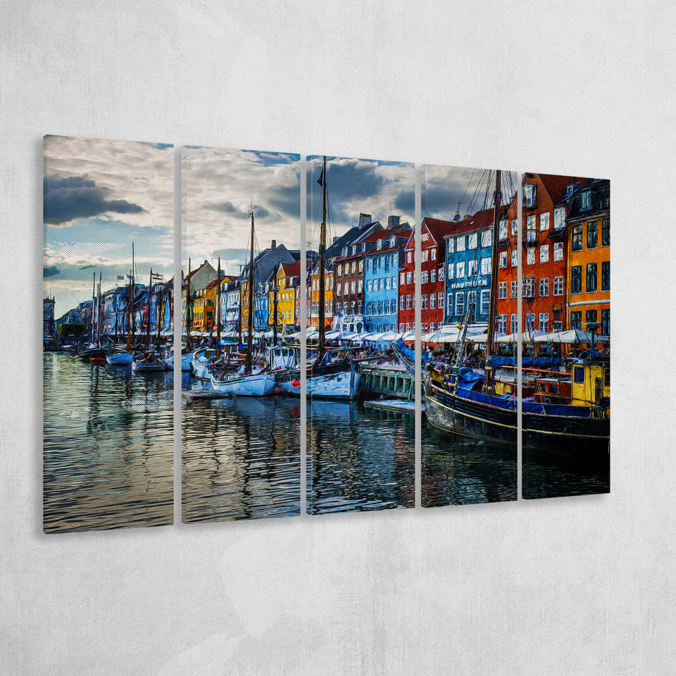 Copenhagen, Copenhagen Painting, Copenhagen Wall Art, Multi Panels, 5 Pieces B, Canvas Prints Wall Art Home Decor,X Large Canvas