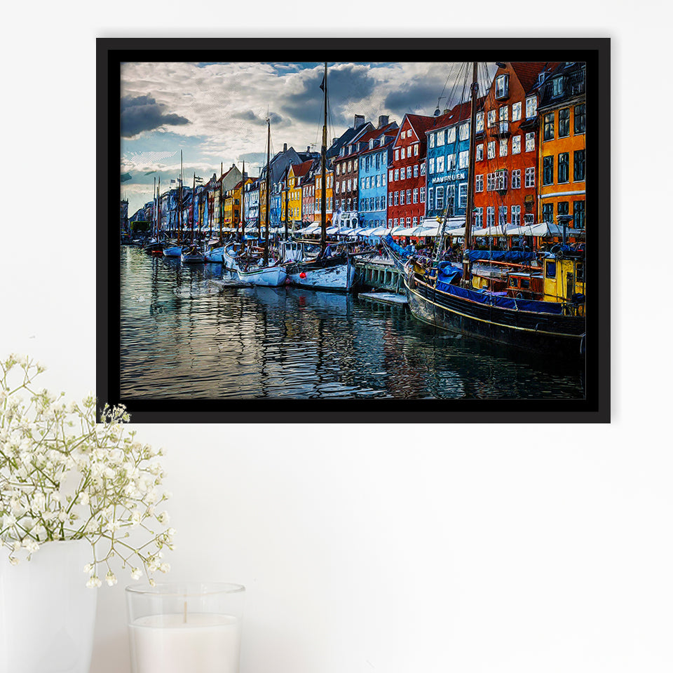 Copenhagen, Copenhagen Painting, Copenhagen Wall Art, Framed Canvas Prints Wall Art Home Decor,Floating Frame, Ready to Hang