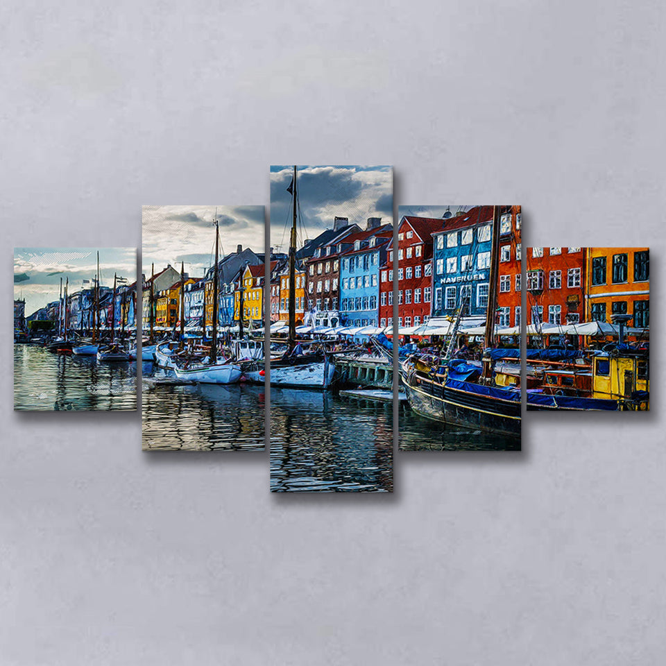Copenhagen, Copenhagen Painting, Copenhagen Wall Art, Multi Panels, 5 Pieces, Canvas Prints Wall Art Home Decor